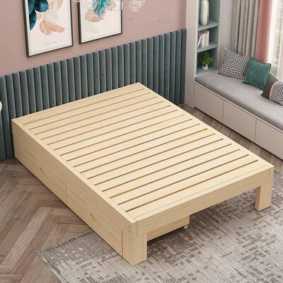 纳静收音抽屉实木原床架子TTM1排骨架无木床头地简约现代落榻榻米