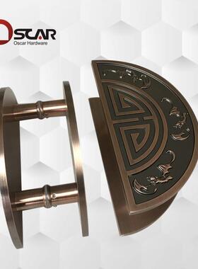 仿古雕大门拉手中式古铜实木扶54193手铝拉合金祥玻云璃刻推门把