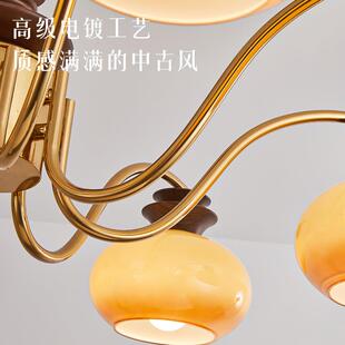 中枝古灯厅柿子客主灯油风书房复古实914木形吊灯卧室餐厅客厅吊