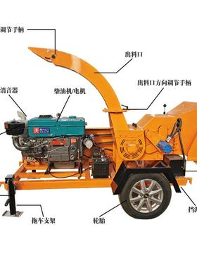 移动条式园林树枝粉机自动料柴油52097动力木材碎枝机进树叶藤碎
