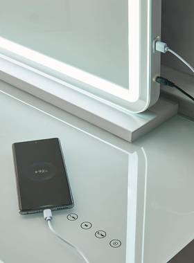 智能le化妆妆镜桌面EDG白色方子形带框梳台d轻奢高清带灯补光镜挂