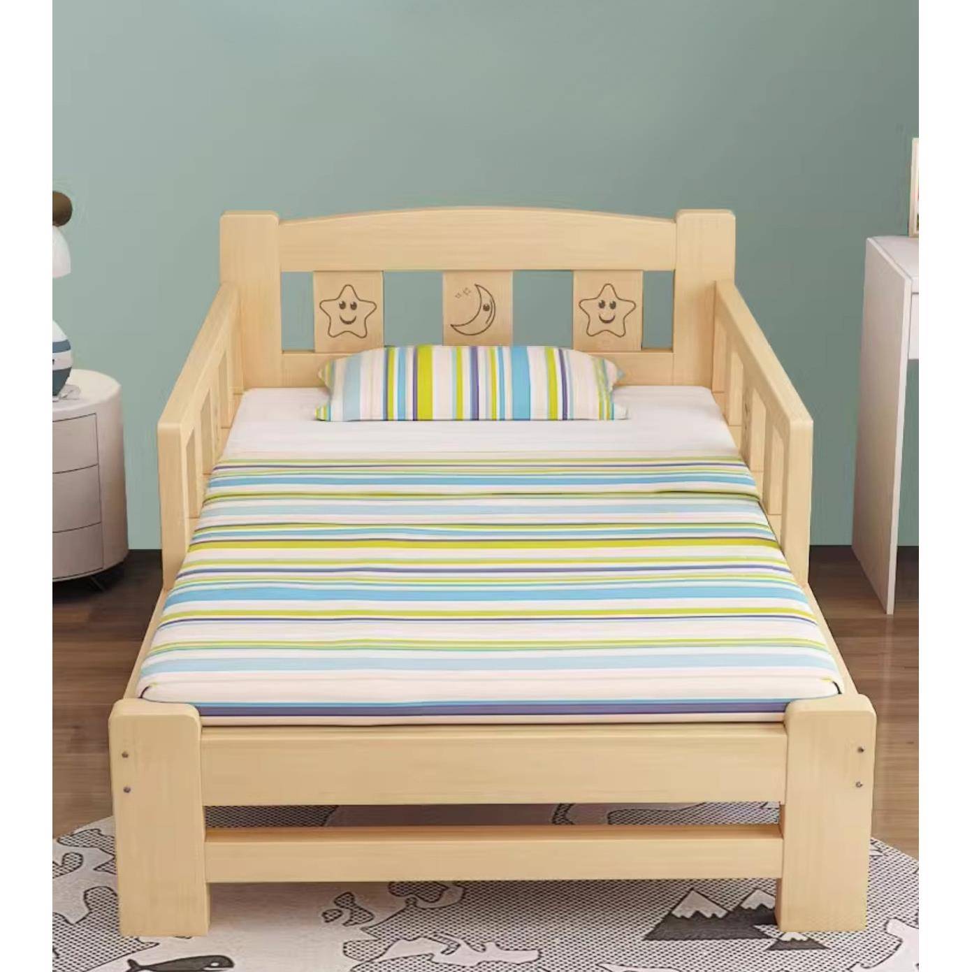 简M679R7E6实木儿童女床男孩单人带护栏小床松木全加宽拼接大床经
