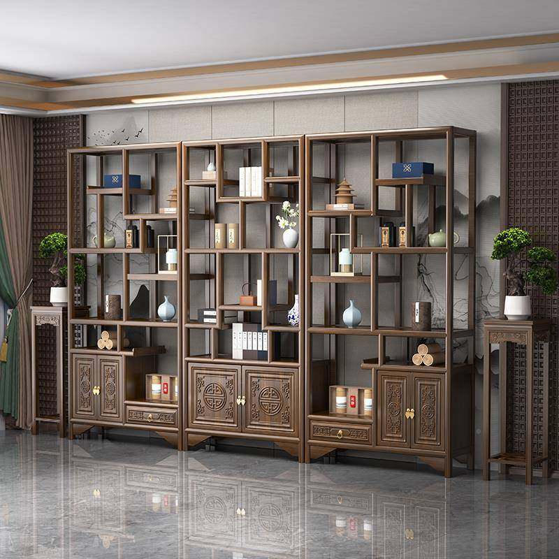新式博30224古架古董收藏架实木木仿古中多宝展阁老榆多层示柜双