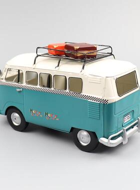 仿真大众旅装游巴士模型铁艺艺品创意房工车酒吧UTY客车厅橱窗饰