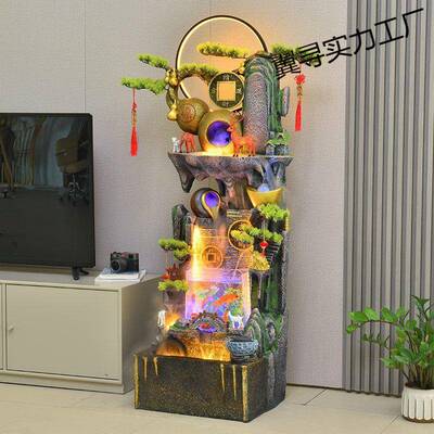 新款中山流水鱼缸落地室摆件客厅SSU办公玄假关庭院招财装饰景式