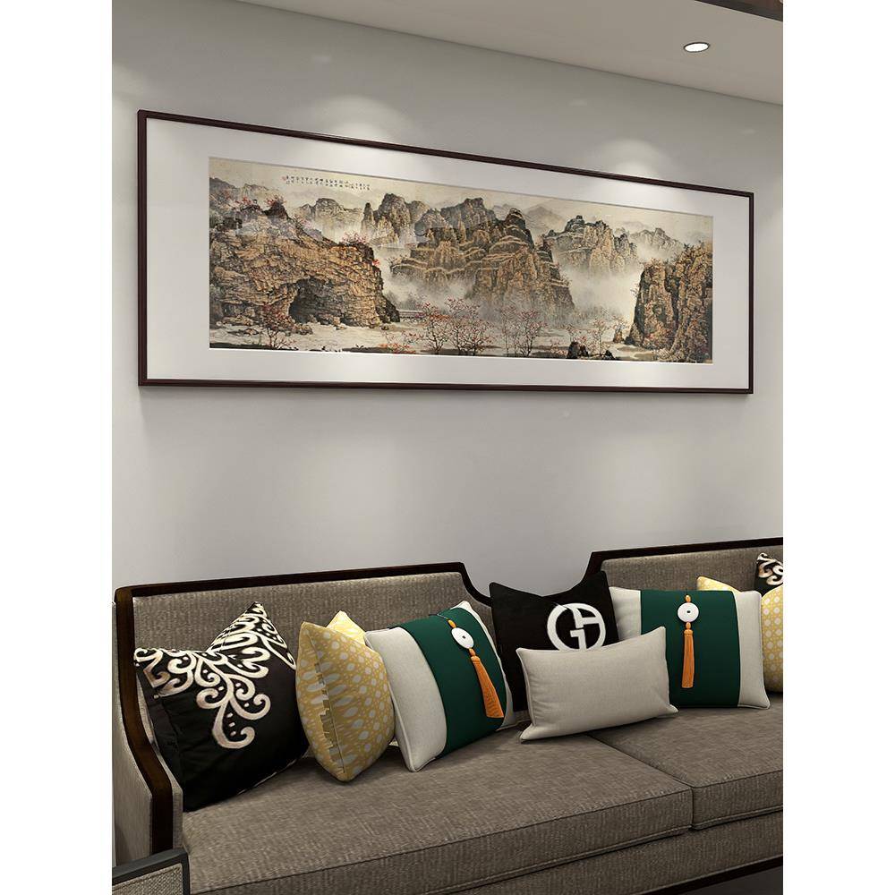 山水画风景水国墨画新式客厅装饰画雪石风水靠VTG山办公中室招白