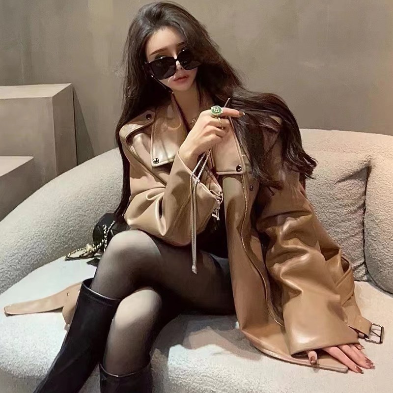 中长款机车皮衣外套女2025年春季新款高级感宽松百搭夹克上衣女潮
