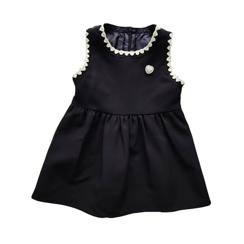 女童春秋马甲裙洋气新款2023学院风时髦童装背心裙花边连衣裙无袖
