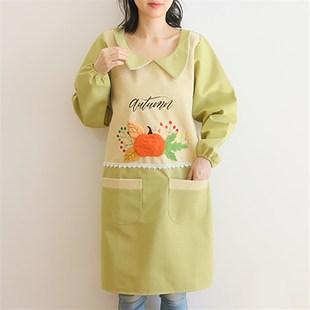 围裙长袖家用厨房防污防油反穿罩衣女士大人卡通时尚工作画画做饭