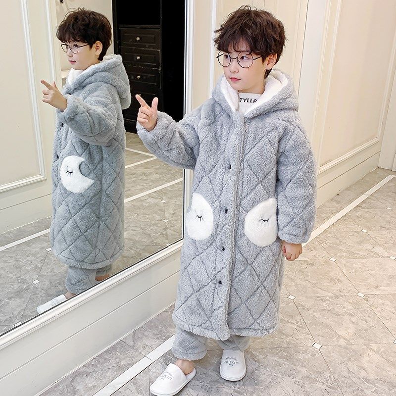 儿童睡衣秋冬季加厚款三层夹棉男童孩珊瑚绒法兰绒睡袍保暖家居服,童装/婴儿装/亲子装,家居服套装,淘宝优惠券,粉丝福利购,淘宝优惠卷