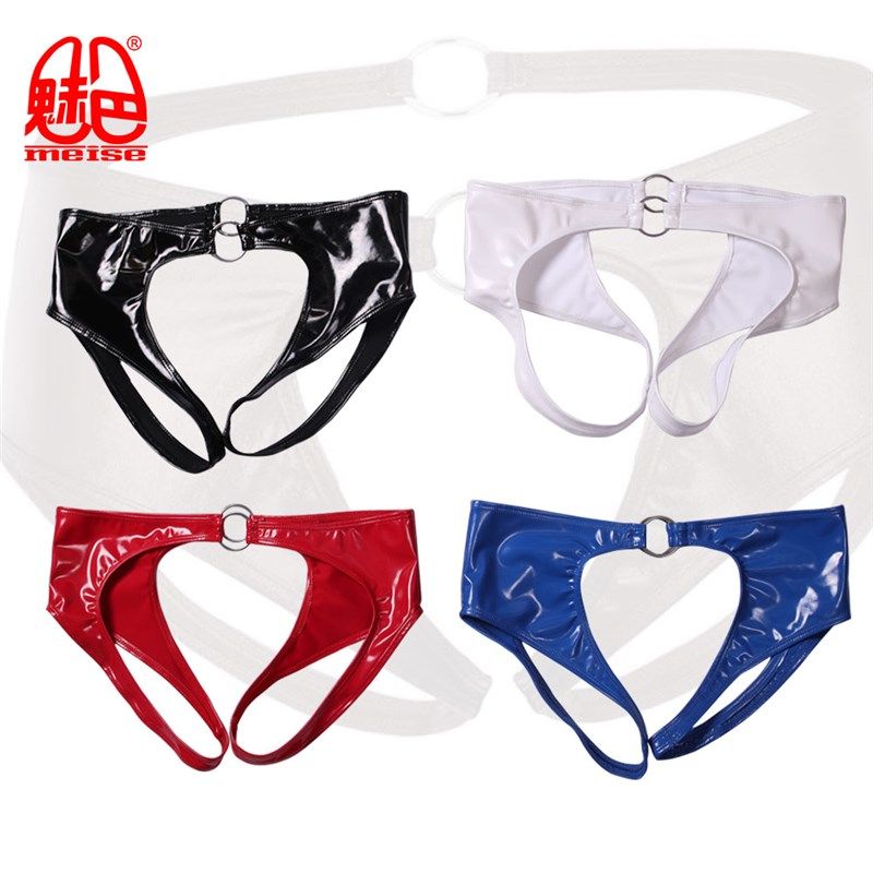 魅色新款男士亮面乳胶氨拉环腰搂空小平角NK02前后空裆铁环内裤,女士内衣/男士内衣/家居服,男三角内裤,淘宝优惠券,粉丝福利购,淘宝优惠卷