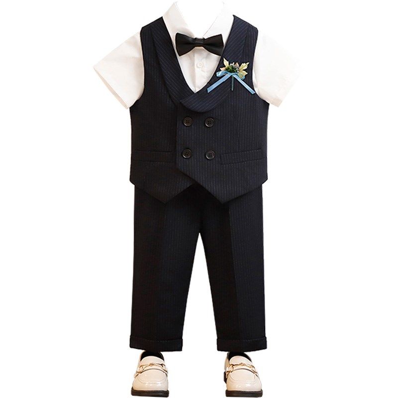 儿童马甲套装春夏条纹小西服男童舞台表演主持人演出服小花童礼服