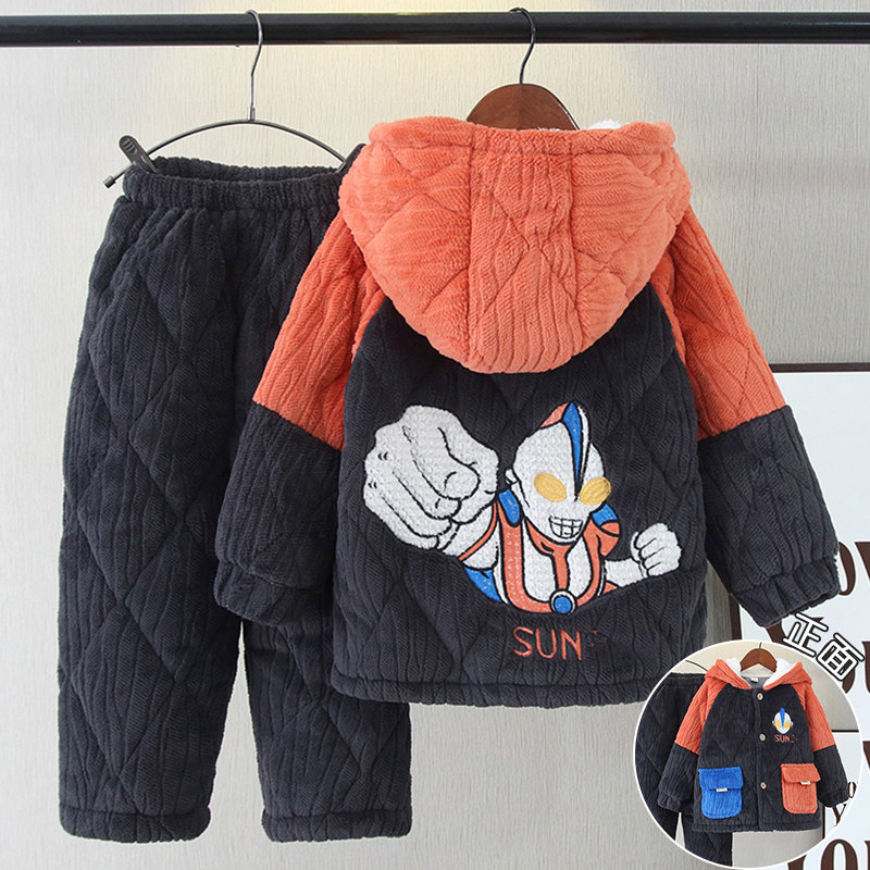 儿童睡衣男童男孩冬季三层夹棉加厚款加绒珊瑚绒小孩法兰绒家居服,童装/婴儿装/亲子装,家居服套装,淘宝优惠券,粉丝福利购,淘宝优惠卷