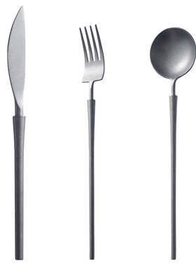 西餐具刀叉勺复古做旧银灰色意面餐叉套装筷子甜品调羹304不锈钢