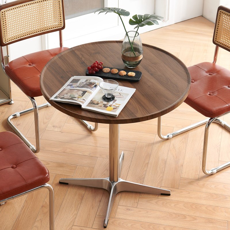 家用中古风复古小餐桌椅子桌子阳台休闲圆形圆餐桌不锈钢休闲圆桌