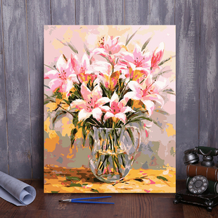 数字油画diy成人花卉填色水彩画涂色上色手绘挂画油彩装饰画百合