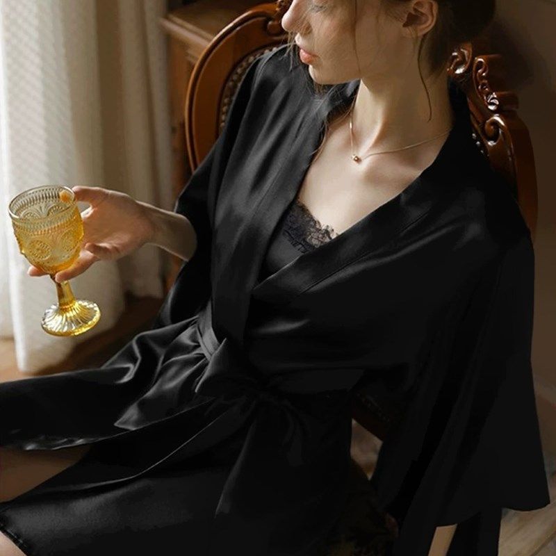 夏季女款网红风小个子真丝睡衣女夏天性感新娘晨袍婚礼高级感睡袍