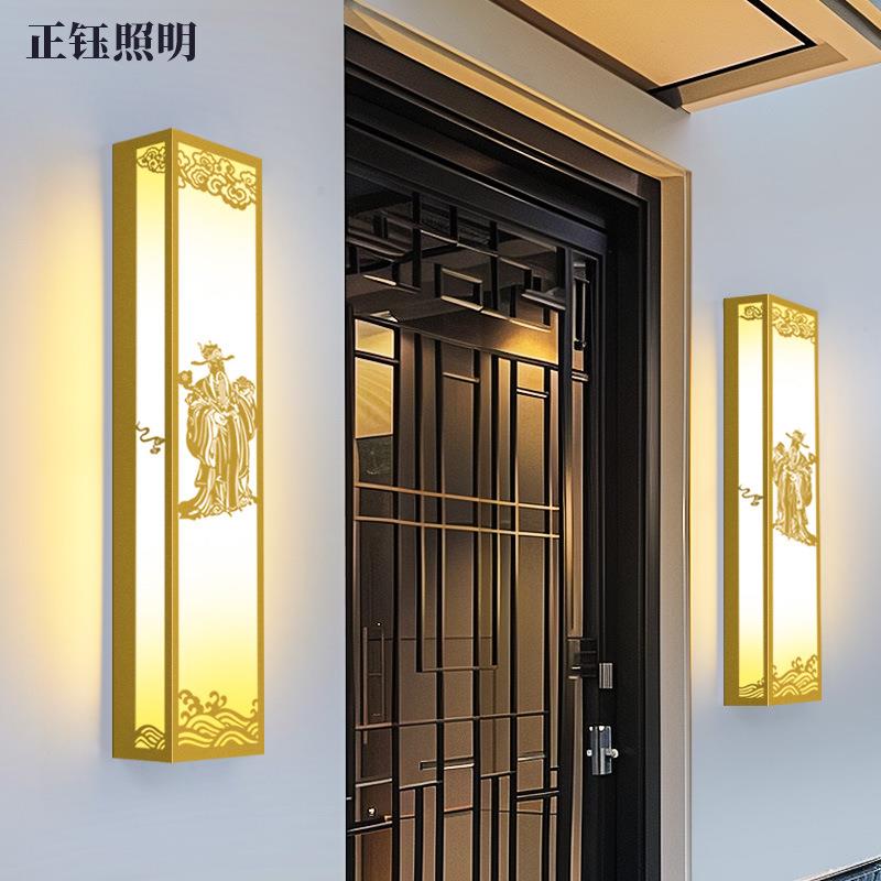 升官发财大门壁灯新中式户外防水庭院室外别墅沙金色不锈钢门柱灯