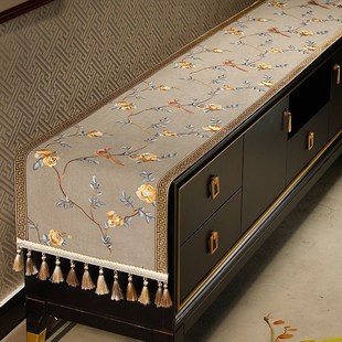 快速发货电视柜盖布新中式 饰垫布 客厅高档茶几布防N尘布玄关柜装