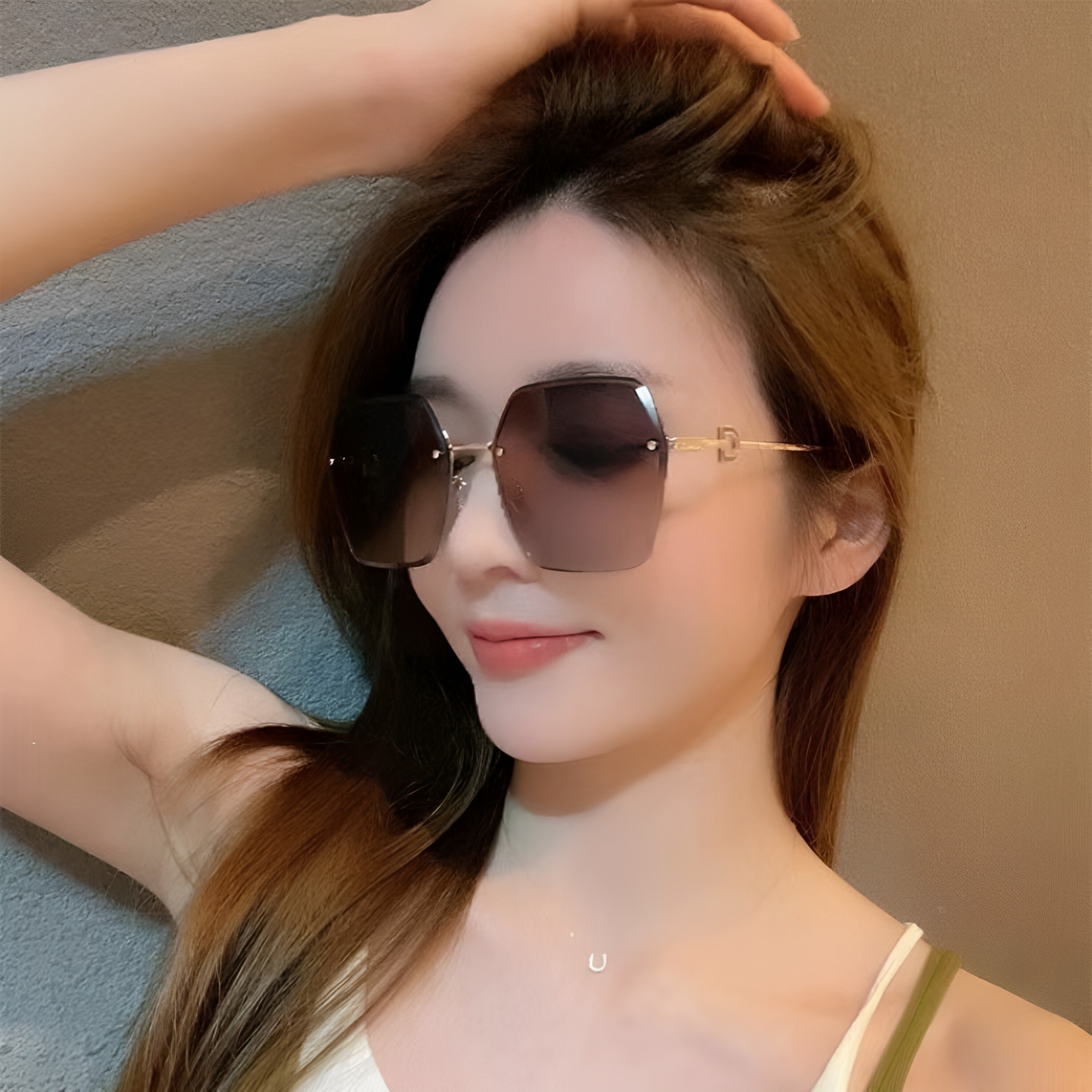 欧美时尚无框切边防紫外线网红墨镜女大框复古渐变片太阳眼镜