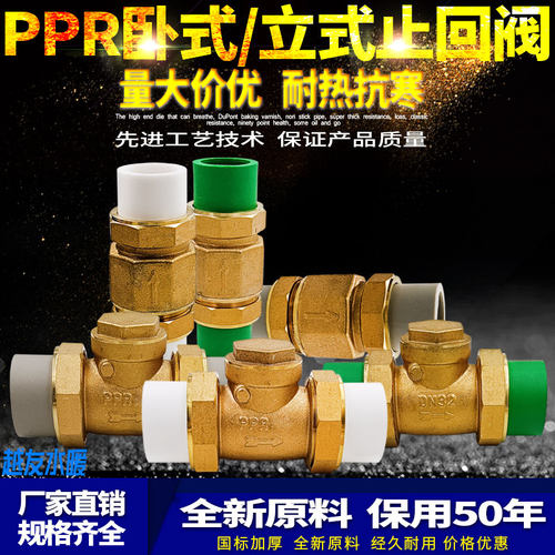 PPR黄铜止回阀4/6分1寸卧式立式止阀内外丝水管道单向阀40/50/63