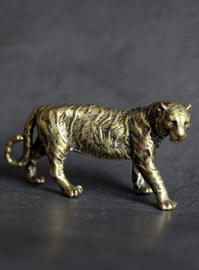 纯黄铜家居小摆件中式古典铜器老虎办公室书桌摆件古铜茶宠实心