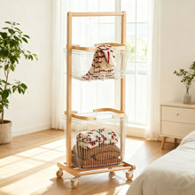 脏衣篓实木落地式可移动衣架家用推车衣服收纳筐卧室脏衣篮洗衣篓