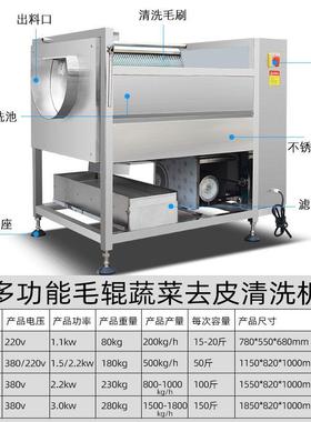 新型土豆去皮机用马皮铃薯胡卜萝芋头莲藕HYO马蹄姜毛辊清洗机脱