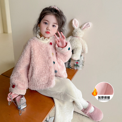 女童加绒外套秋冬装2025新款儿童