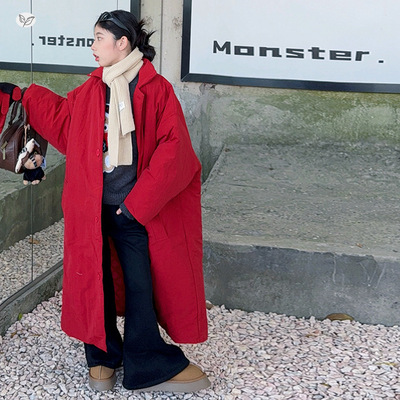 女童长款夹棉棉服2025年冬季新款