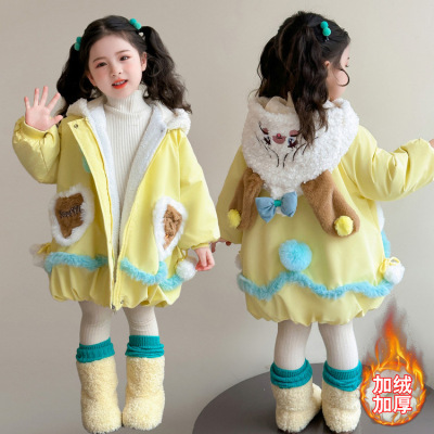 女童中长款派克服外套加绒冬装