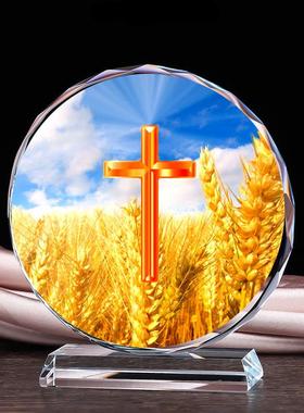 水晶红色十字架北欧家居用品家用摆件 简约大气十字桌面结婚礼物