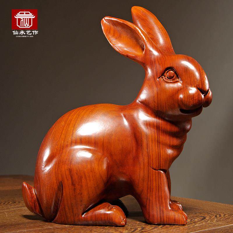 木头小兔子摆件实木质雕十二生肖木制大耳朵兔子吉祥物装饰工艺品,家居饰品,装饰摆件,淘宝优惠券,粉丝福利购,淘宝优惠卷