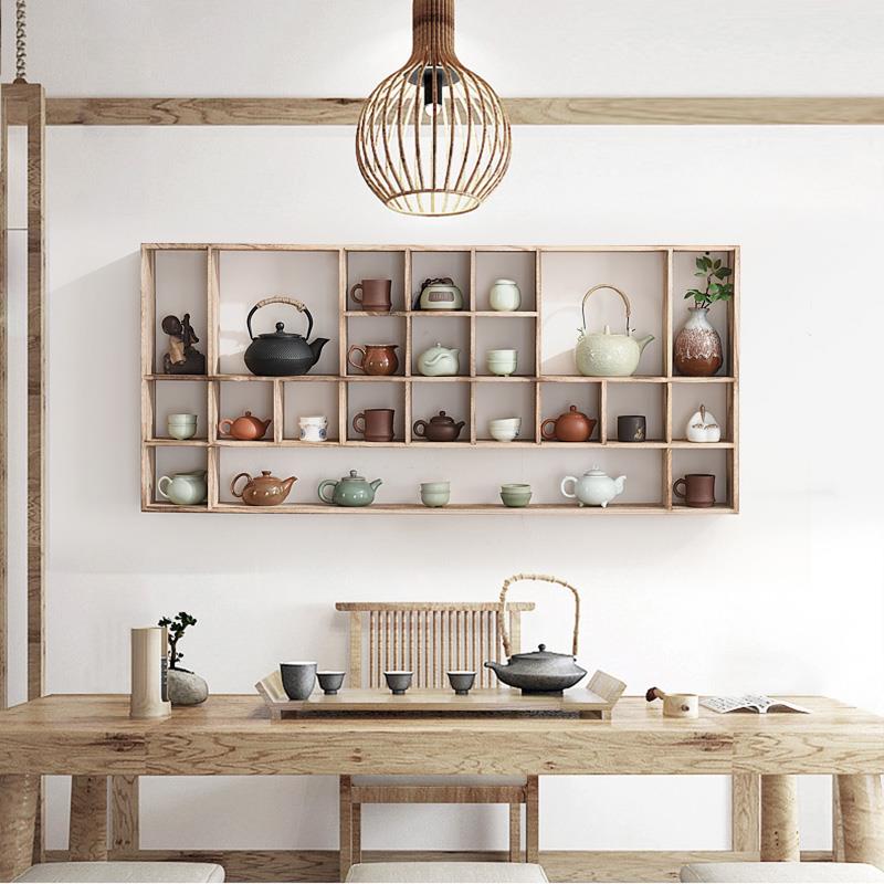 实木茶壶多宝格挂墙大小博古架茶杯架多宝阁茶具收纳柜置物展示架