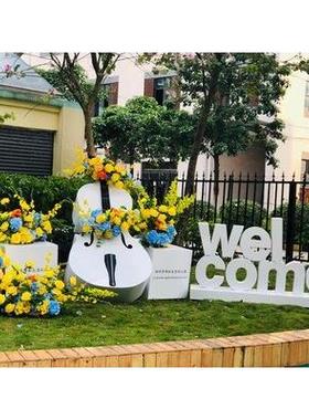 户外园林仿真大提琴花架摆件庭院公园小区售楼部草坪景观乐器雕塑