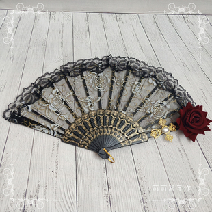 lolita蕾丝扇子华丽复古欧式玫瑰折扇茶会款暗黑搞死漫展cos道具