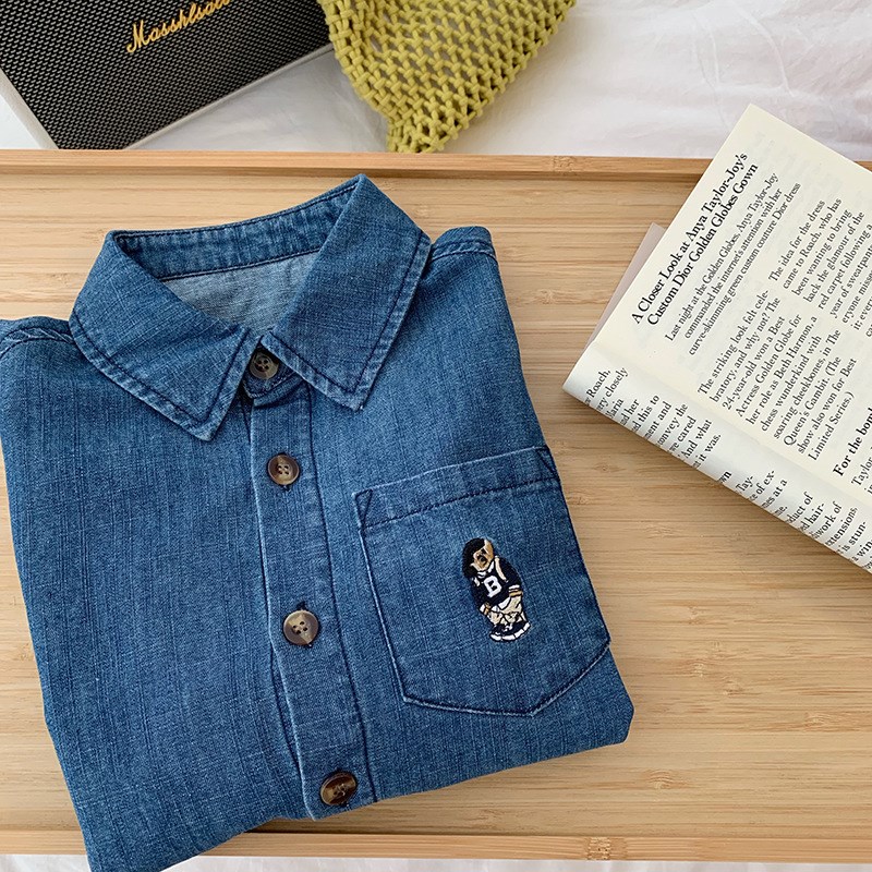 男童牛仔长袖衬衫秋装儿童春秋中小童女宝时尚简约纯棉牛仔衬衣