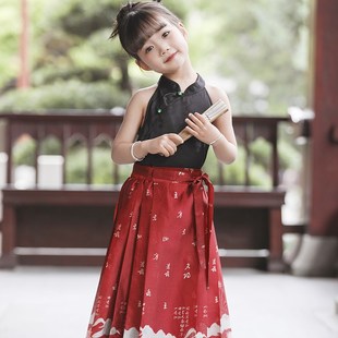 儿童汉服夏季改良中国风童装女童马面明制女孩古风压褶裙子两件套