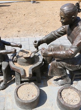 吃面人物民俗人物玻璃钢制作铜雕小品户外街边商业街步行街雕塑