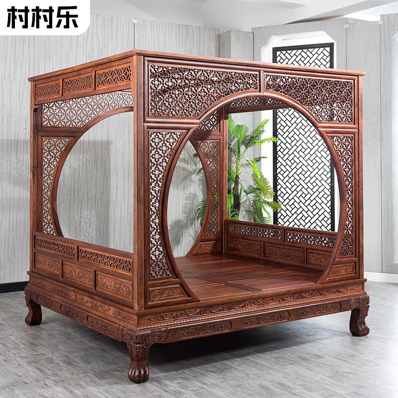 实木架子床仿古明清民宿千工拔步床月洞床踏步床雕花宫廷古典家具