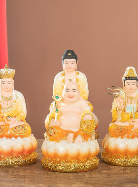 汉白玉彩绘观音佛像地藏菩萨释迦摩尼佛祖弥勒佛家用供奉四圣摆件