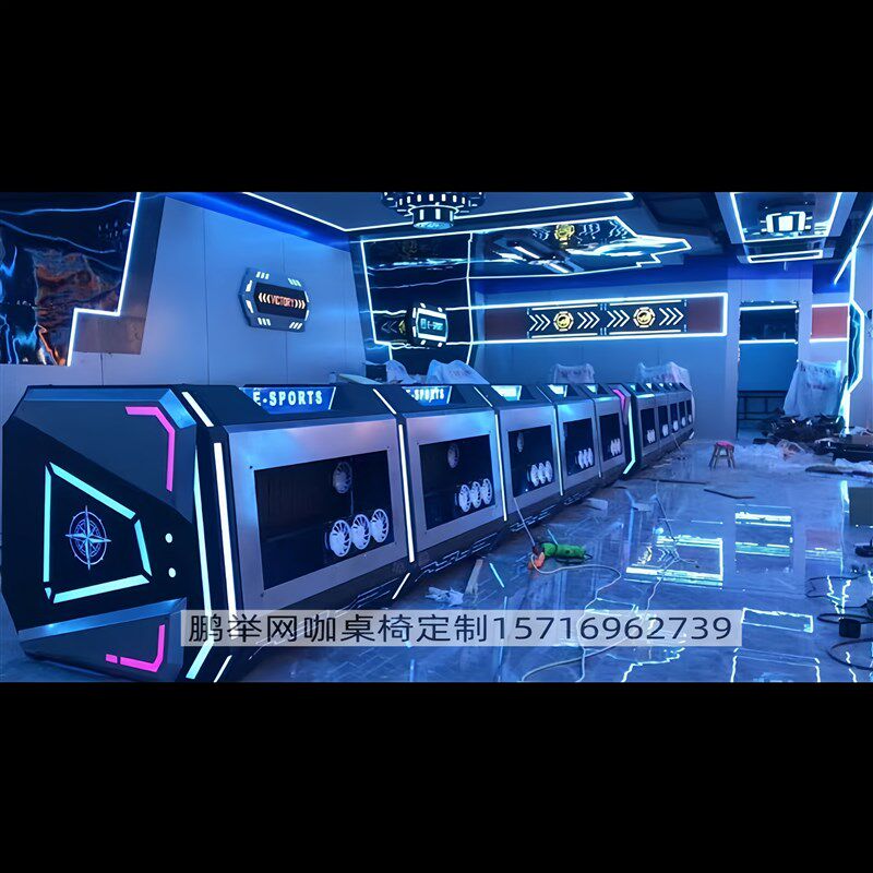 新款网吧桌椅沙发网咖桌定制电竞双人多人一体游戏电脑桌双层DIY