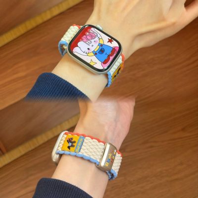 适用iWatchs11新款礼帽小马尼龙编织磁吸表带苹果s10手表WatchS9