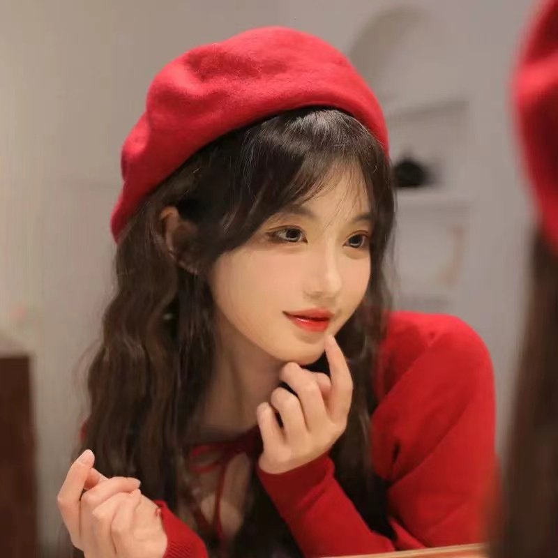 2025新款帽子女生冬红色贝雷帽