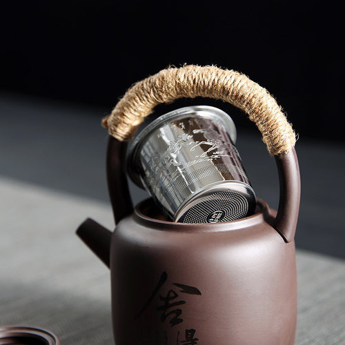 紫砂提梁壶茶具套装陶瓷家用泡茶C壶茶杯刻字带过滤功夫茶具礼盒