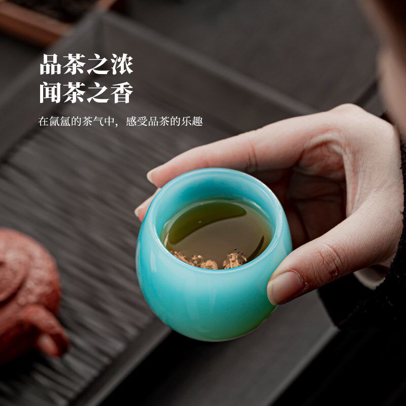 祥龙镶银白瓷玉瓷茶杯大号品茗杯琉璃玉茶盏主人杯单Y杯银杯礼盒