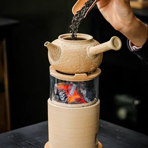 围炉煮茶观火炉茶室庭院户外w家用桌面小煮茶炉取暖手炉陶瓷碳炉