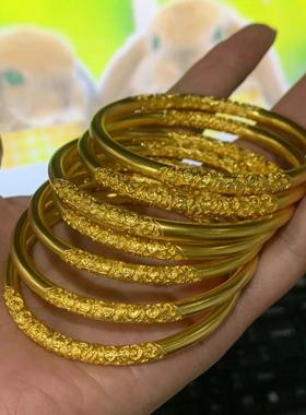 金包银古法手工卷草纹实心手镯唐草纹素圈镯子首饰送女友妈妈礼物