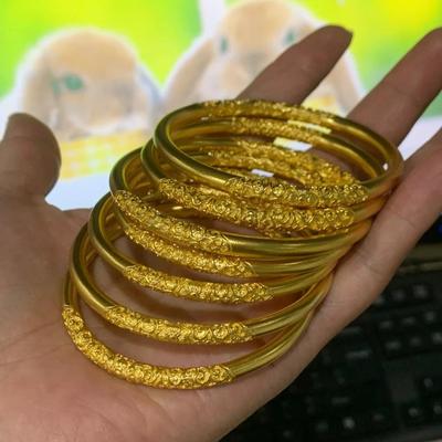 金包银古法手工卷草纹实心手镯唐草纹素圈镯子首饰送女友妈妈礼物