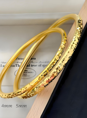 金包银古法碎冰冰素圈手镯爆闪泥鳅背手环满天星镯子送女友礼物